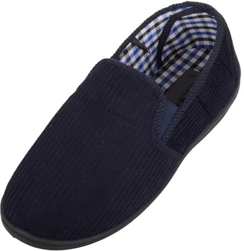 ABSOLUTE FOOTWEAR Mens Easy Slip On Wide Fitting Winter Slipper with Twin Gusset - Navy - UK 9