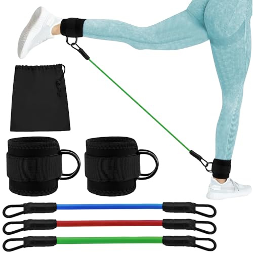 Feelorna Bandas de Resistencia con puños, Bandas de Resistencia portátiles, Juego de Bandas de Resistencia para piernas, Hombres, Mujeres, Ejercicio, Resistance Bands, Equipo de Entrenamiento
