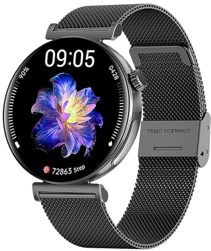 Knauermann PRO 3 Mini (2024) Schwarz - Gesundheitsuhr Smartwatch mit Telefoniefunktion - EKG + HRV und SOS Funktion - AMOLED Display - BT Bluetooth - Schlafapnoe - Milanaiseband Schwarz, 14-24,rund