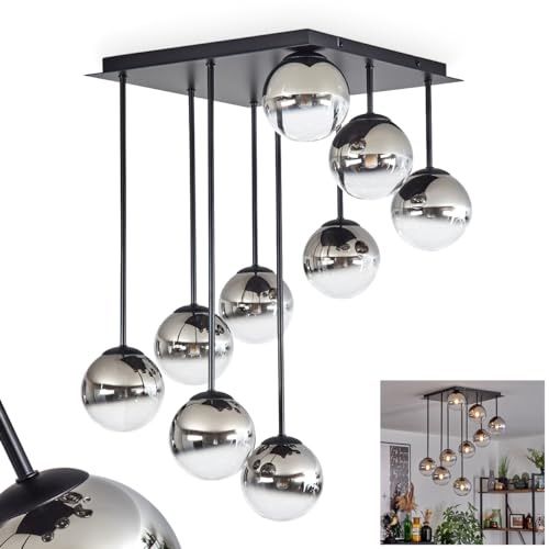 Lampada da soffitto HOFSTEIN Chehalis, lampada in metallo/vetro nei colori nero/cromo/fumo/trasparente, dal design moderno retrò/vintage con paralumi vetro (Ø 12 cm), 9 x G9, senza lampadine