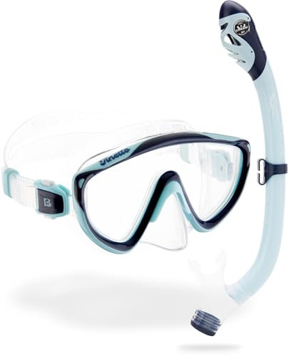 Cressi Tinetto & Iguana Dry Mask & Snorkel Kits, Navy/Cyan
