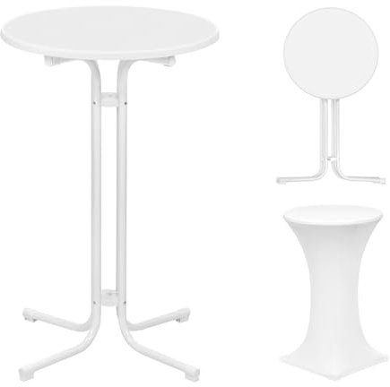 WOLTU Fällbart barbord, bistrobord med skydd, trädgårdsbord, väderbeständigt, runt, barbord Ø 70 cm, högbord 110 cm, sidobord inomhus utomhus, för trädgårdsfest, bröllop, metallrör, vit, BT51ws