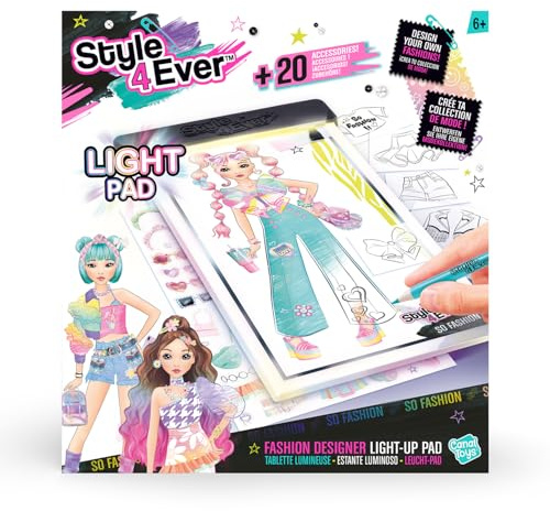 Canal Toys Ljusplatta - mode med komplett kreativt kit - LED-ritbord med pennor, schabloner och klistermärken - designkläder med barntillbehör