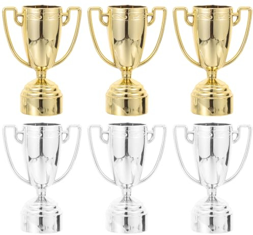 Cabilock 6 Pack Mini Gold Trophy Cups for Kids, Small Plastic Award Trophies for Children’s Parties, School Rewards, Sports Day, Game Prizes, Classroom Competitions and Party Favours