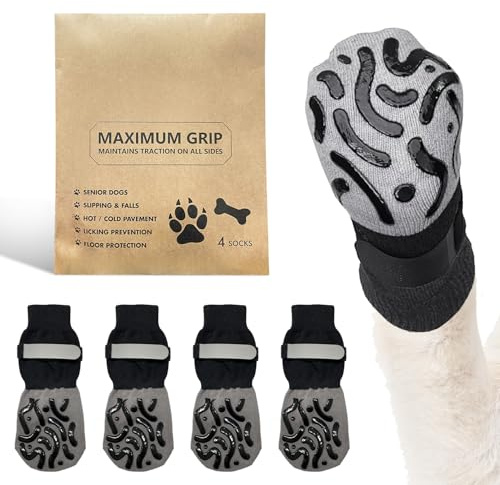 ARWIG Lot de 4 chaussette | Anti-léchage pour chien | Chaussettes réglables avec adhérence | Textiles et Accessoires pour Chiens | Protection Coussinet (Noir, M)