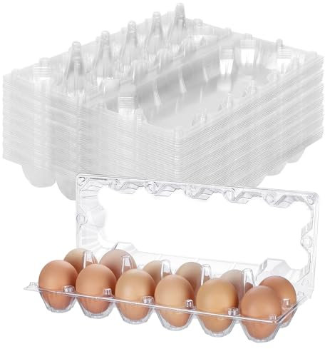 DYUEE Lot de 50 boîtes de 12 cartons transparents bon marché en vrac pour œufs frais, plateau réutilisable pour œufs de poule, ferme de poule, marchés, maison (2 x 6 compartiments)
