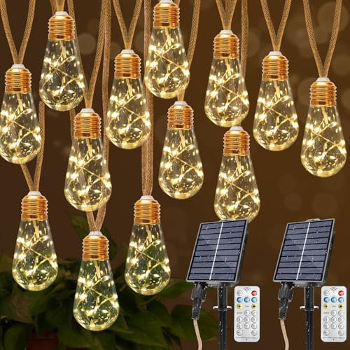 Coomoors 2 Guirlande Solaire Exterieur, 16M 32LED Guirlande Lumineuse Exterieure Solaire, 8 Modes IP65 Étanche Guirlandes Lumineuses d'extérieur et Intérieur pour Jardin Terrasse Cour, Blanc Chaud