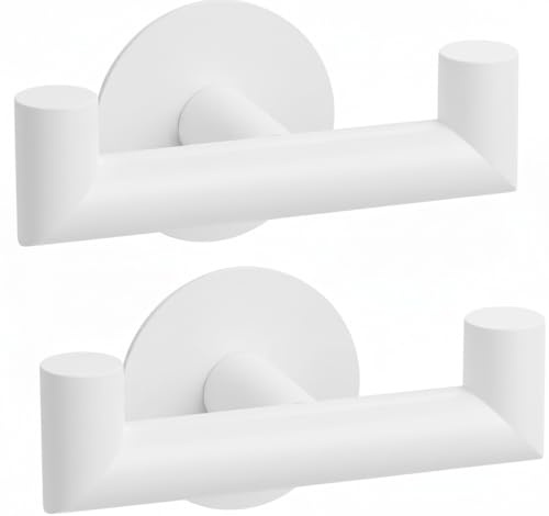 YUET Ganchos Doble Adhesivos para Pared, 2 Piezas Soporte de Pared para Toallas de Baño Albornoz Trapos, Acero Inoxidable, Colgador sin Taladrar Cocina, Blanco