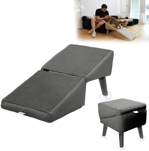 Marchepied convertible 2 en 1 en bois pour chien avec panneaux antidérapants et ventouses. Rampe ottomane pliable antidérapante pour chiens âgés et blessés