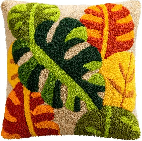 Kitquiver Kit Di Ganci Per Adulti, Foglia Kit Fai Da Te Per Cuscini All'Uncinetto Prestampati, Kit Per Cuscino Con Gancio E Fermo Per Tappeto, Per Decorare La Casa E Il Divano, 43 X 43Cm