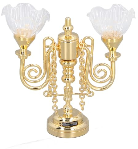 HELEVIA Lámpara de Techo para Casa de Muñecas, Multiusos, Retro, Exquisita Simulación, Innovadora Flor de Doble Cabeza, Escala 1:12, Lámpara de Techo en Miniatura, para el Hogar (Oro)