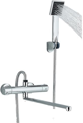 Duschkran för badrum krom termostatblandare för badkar, väggmontering, lång mässingspip (krom 40 cm)