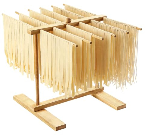 Wapasezyar Secador de pasta de 12 barras, secador de pasta de madera, soporte para pasta para secar, secador de pasta, colgador de espaguetis fresco casero, fácil de limpiar, ahorra espacio