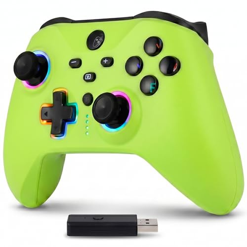 Altaudia Controller Wireless Bluetooth per PC - Compatibile con PC, Switch/Smartphone Android e iOS, Connessione USB, 2 Pulsanti Macro, Doppia Vibrazione, 6 Assi, Luci LED RGB, Colore Verde