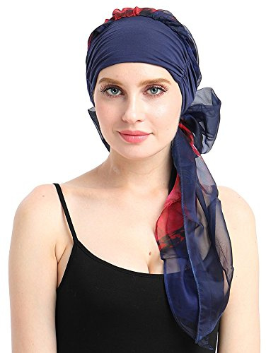 FocusCare la Chimio écharpe Facile Cravate Bambou Garnis Turban Hat aux Patients atteints de Cancer,bleu,Taille unique