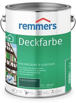 Remmers Deckfarbe flaschengrün, 5 Liter, Deckfarbe für innen und außen, Wetterschutzfarbe viele Untergründe, hochdeckend, wetterfest