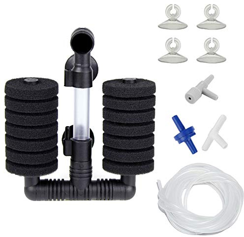 AQUANEAT Double Bio Sponge Filter, for Fry, Betta, Shrimp, Nano Aquarium Fish Tank with Airline Tubing, Air Pump Valves, Suction Cups (Small up to 10 Gal)