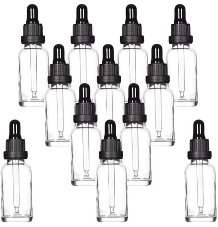 YIZHAO Clear Glass Dropper Bottles 30ml, with Glass Pipette Dropper, for Essential oil, Aromatherapy, Laboratory, Massage, Makeup, Mixing, Travel– 12Pcs