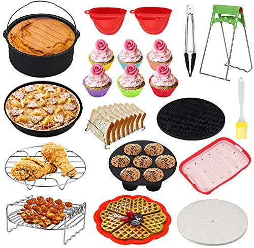 HOMGEN 16 pcs Accessoires de Friteuse à Air 8 Pouces Air Fryer Accessoire Kit d'accessoires Universels à Revêtement Antiadhésif Adapté aux Accessoires de Friteuse à Air de 4.5QT-6.8QT