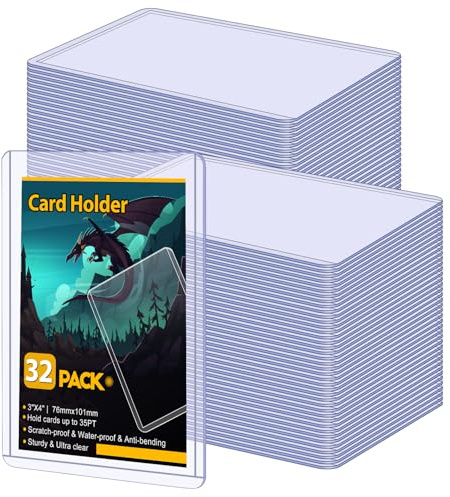 32 Count Card Sleeves Hard Plastic, Sooez 35PT Card Holder, 3 x 4 Baseball Card Protector, Rigid Card Case for Collectible Game Cards, Standard Size Trading Sports Football Cards