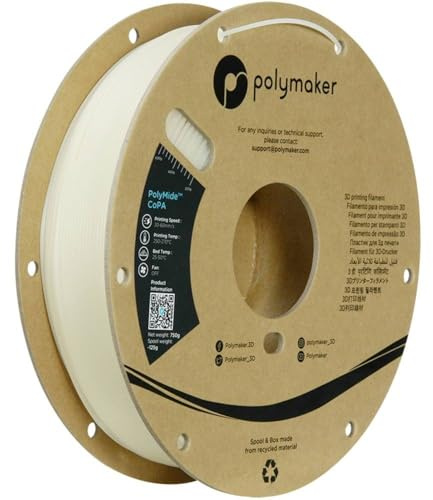 Polymaker Nylon Filament 1.75 Natural CoPA, Easy to Print 750g Nylon Filament 1.75mm, Cardboard Spool - PolyMide CoPA Warp Free Nylon 3D Printer Filament, Strong & Tough & Heat Resistant