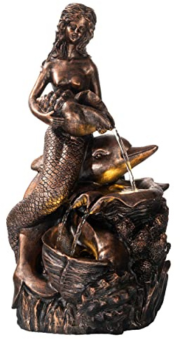 TERESA'S COLLECTIONS 21 Large Mermaid Water Fountains Outdoor with LED Light Auto Slient Pump, Water Features for Yards Patio Garden Balcony Porch, Mermaid Garden Gifts for Mom