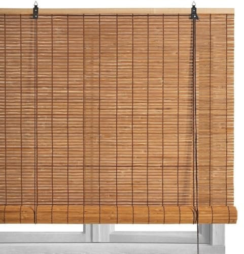 LOLAhome - Estor Enrollable de Bambú Color Natural Tostado de 140 x 180 cm. Persiana de Estilo rústico para Dar Sombra, Protección Solar y Escurecer Puertas o Ventanas