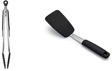 OXO Good Grips 30.4 cm Tongs with Silicone Heads & Good Grips Silicone Flexible Turner