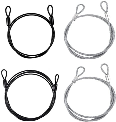 WnlahuWA 4 Stück Edelstahlseil mit Ösen und Karabiner, Drahtseil für Gartenmöbel, Fahrrad, Schwarz, Weiß, 3mm, 755507192061