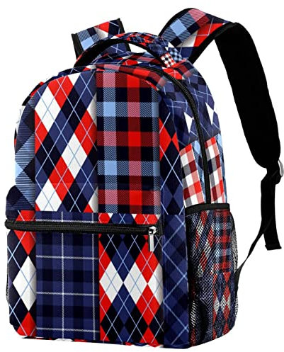 SJOAOAA Argyle und Tartan Plaid Rucksäcke Jungen Mädchen Schule Büchertasche Reisen Wandern Camping Tagesrucksack Rucksack