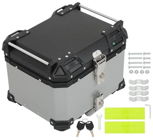 GXYWADY 45L-T Silver Aluminum Alloy Motorcycle Top Case Tail Box with Wide Space & Cool Appearance, Secure & Durable