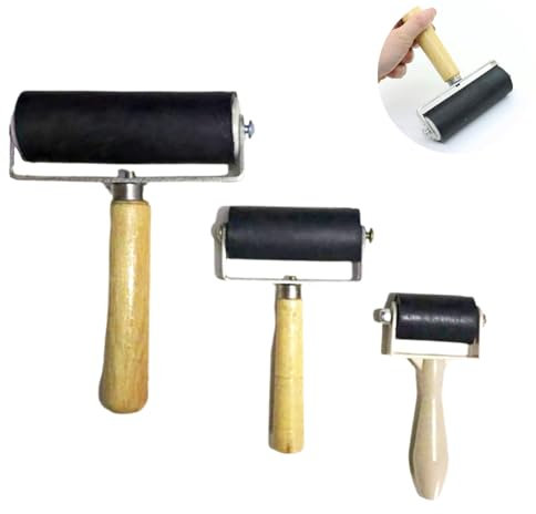 Lot de 3 rouleaux presseurs en silicone - 3,5 cm/6 cm/10 cm - Rouleau presseur en caoutchouc - Outil pour impression linoléique, tampon, papier peint et artisanat