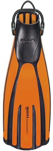 Mares Unisex Adults Avanti Quattro + Diving Fins - Durable Efficient Versatile Open-Heel Scuba Fins with Four-Channel Design & Bungee Strap, Orange, Regular