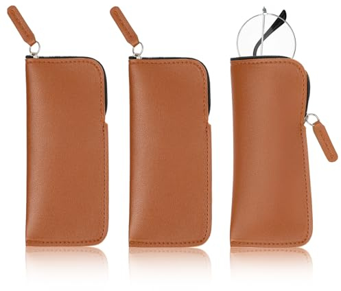 Funda de Gafas en Cuero 3 Piezas, Estuche Portátil Suave Con Cremallera PU Para Gafas de Sol y Lectura, Hifot Para Hombre, Mujer, Niño y Niña