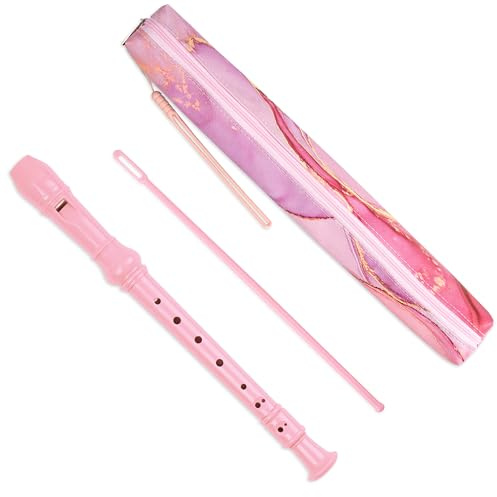 Czzmy Flauto dolce soprano a 8 fori, per principianti, bambini e adulti, con asta per la pulizia e custodia, per scuola, studenti, casa, intrattenimento (2 rosa spruzzo-inchiostro-2)