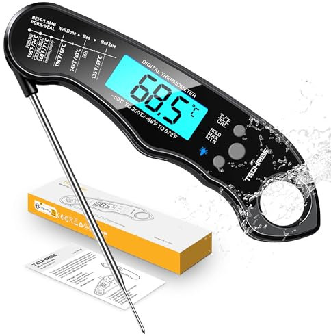 TechRise Cooking Thermometer, Digital Meat Thermometer, Kitchen Thermometer, Fast Instant Food Temperature Probe with Blacklight LCD Screen (Black)