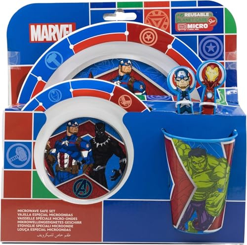 Set di stoviglie per bambini microonde – Set composto da 5 pezzi: Piatto, ciotola, bicchiere e posate – Set pappa per bebé – Senza BPA per AVENGERS Hulk