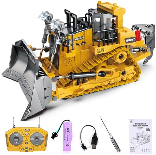 3T6B Fjärrstyrd RC bulldozer, 1:24 legering byggfordon med funktioner ljus och ljud, inklusive batterier och fjärrkontroll, för pojkar och flickor