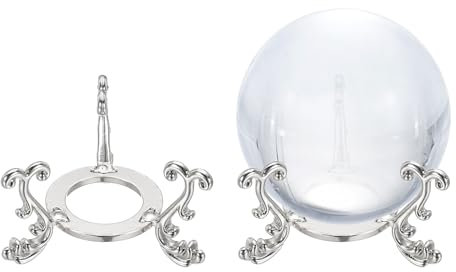 sourcing map 2pcs Metal Crystal Sphere Holder, 1.8 Dia Crystal Ball Display Stand Quartz Ball Orb Holder for Glass Crystal Art Home Decor, Egg Display Stand, White k