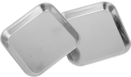 Gatuida Bandeja Cuadrada Pequeña de Acero Inoxidable de Diseño Grueso y Robusto para Aperitivos y Postres en Uso Doméstico Cocina, Pack de 2 Piezas