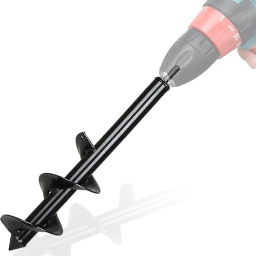 Warmfay Tarière de jardin pour perceuse, escargot de jardin, 60 x 10 cm, foret de plantation pour visseuse sans fil – Hex Shank en acier inoxydable, noir
