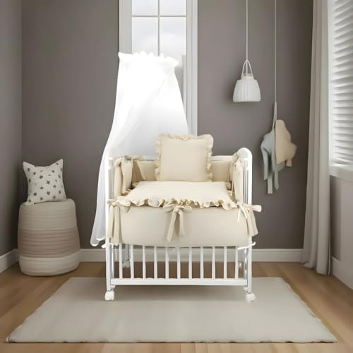 Babyhafen® 3-in-1 Beistellbett & Stubenwagen – Babybett Komplettset 90x40 cm – Musselin in Beige – Mit Matratze, Nestchen & Bettwäsche