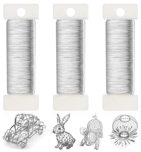 3 Rolls 0.3mm x 100m Silver Jewellery Wire for Jewellery Making Wires, Thick Craft Wire 0.3mm, Floral Wires for Bracelets Jewelry Making, DIY Crafting, Flower Arrangements, Bouquets, Modelling
