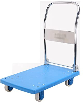 DUANHOZ Platt säng-handvagn, plattformsvagn, tyst skjutvagn med metallhandtag och plastplattform för bagage, kyllådor, flyttvagn, vikbar handvagn med grisar