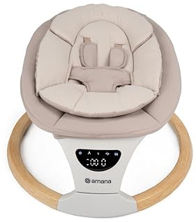 DreamX E-Swing Baby Swing, Pebble Grey and Dune, Bluetooth Connectivity, Remote Control, 5 Speeds (Dune)