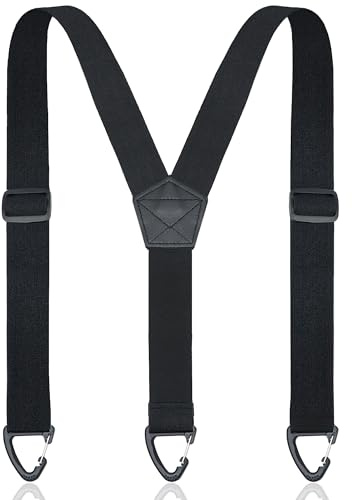 Acozycoo Men's Heavy Duty Suspenders - 1.5 Inch Wide Y-Back Design with 3 Snap Loops,Adjustable Hidden Work Suspenders for Under Clothing, Jeans & Dress Pants（Black）