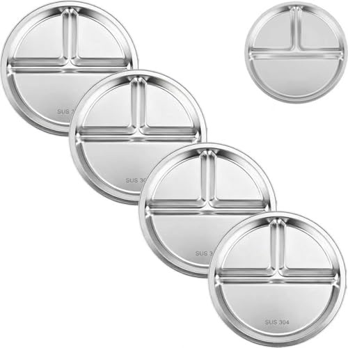 PandaEar Platos Compartimentados de Acero Inoxidable para Niños Pack de 4