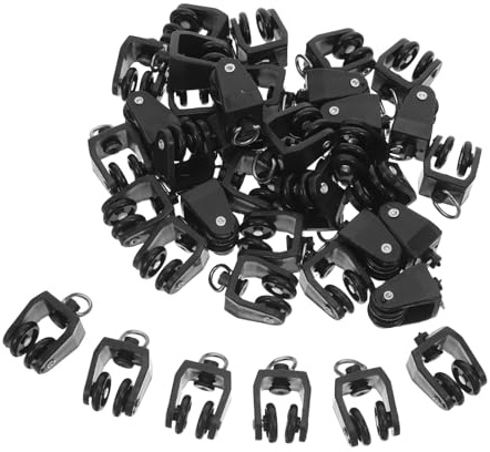 GRADENEVE Poulies de Tringle à Rideaux Roulettes Silencieuses Lot de 50 en Acier Inoxydable et Plastique Noir Installation Plafond Facile pour Rails Coulissants de Rideaux