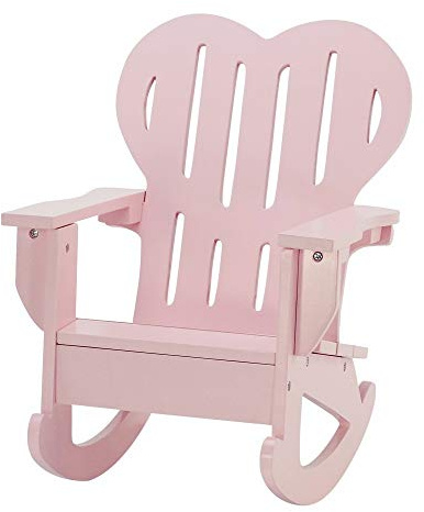 Emily Rose 18 Doll Adirondack Rocking Chair - Pink Wooden Heart-Back Design Furniture with Smooth Rocking Motion - USA Brand – Compatible with American Girl & Our Generation Dolls