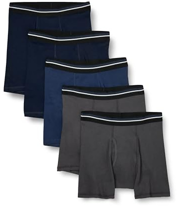 Amazon Essentials Culotte Boxer en Coton Respirant, Sans Étiquette Homme, Lot de 5, Bleu Foncé/Bleu Marine Foncé/Charbon, XL